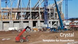  Presentation with heavy equipment - PPT theme having construction site with heavy equipment background and a coral colored foreground