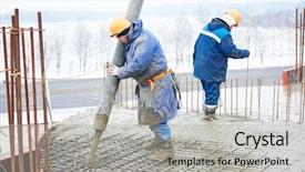  Presentation with concrete construction - Amazing PPT theme having construction site worker at concrete backdrop and a light gray colored foreground