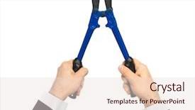  Presentation with laboratory tool - Cool new slide set with lock electricity - hand with tool bolt cutters backdrop and a  colored foreground