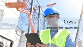  Presentation with building construction - Cool new PPT layouts with construction supervisor inspecting building site backdrop and a light blue colored foreground