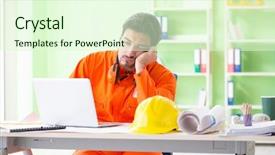  Presentation with cooperative cooperation at new project - Cool new theme with construction supervisor planning new project backdrop and a  colored foreground