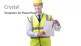  Presentation with white sheet - Cool new slides with construction supervisor with blank sheet isolated on white backg backdrop and a white colored foreground