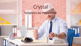  Presentation with construction - Slide deck having construction supervisor working on blueprints background and a  colored foreground