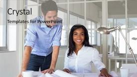  Presentation with architects - Cool new PPT layouts with construction team - architects working hard on blueprints backdrop and a  colored foreground