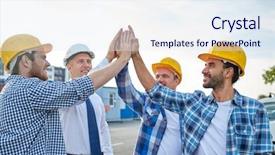  Presentation with partnership - Beautiful PPT layouts featuring construction team - business building partnership gesture backdrop and a sky blue colored foreground