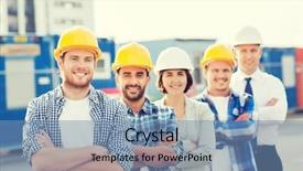  Presentation with team building - Slide set with construction team - business building teamwork and people background and a teal colored foreground