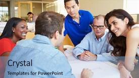  Presentation with architects - Audience pleasing presentation consisting of construction team - group of architects discussing plans backdrop and a light blue colored foreground