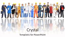  Presentation with industrial workers - Presentation having construction team - group of industrial workers isolated background and a sky blue colored foreground