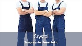  Presentation with industrial workers - Cool new presentation theme with construction team - group of professional industrial workers backdrop and a ocean colored foreground