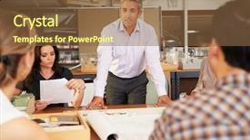  Presentation with meeting table - PPT theme enhanced with construction team - male boss leading meeting background and a tawny brown colored foreground