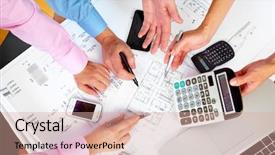  Presentation with team group - Presentation enhanced with construction team technology - business people group hands working background and a coral colored foreground