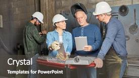  Presentation with metallurgy - Colorful presentation theme enhanced with construction technology - team of workers planning backdrop and a dark gray colored foreground