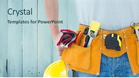  Presentation with wood panel - PPT theme featuring construction tools - digital composite of carpenter background and a lemonade colored foreground