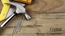  Presentation with nail salon beauty nails concept - Colorful PPT theme enhanced with construction tools - hammer nails ruler and saw backdrop and a  colored foreground