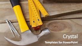  Presentation with construction tools - PPT theme having construction tools - nails hammer and folding ruler background and a violet colored foreground