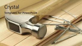  Presentation with nails - Beautiful PPT layouts featuring construction tools - wooden planks hammer and nails backdrop and a yellow colored foreground