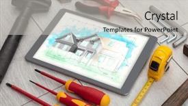  Presentation with construction tools - Theme with construction tools and house plan background and a  colored foreground