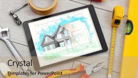  Presentation with build - Presentation with construction tools and house plan background and a  colored foreground