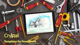  Presentation with build - Cool new PPT theme with construction tools and house plan backdrop and a tawny brown colored foreground