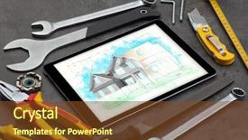  Presentation with build - Audience pleasing presentation theme consisting of construction tools and house plan backdrop and a tawny brown colored foreground