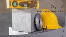  Presentation with construction design - Presentation design having construction-tools-at-concrete-cube background and a coral colored foreground