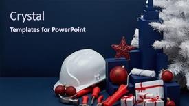  Presentation with construction design - Slide deck enhanced with construction-tools-hard-hat-white background and a navy blue colored foreground