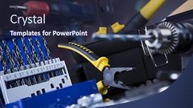  Presentation with renovation - Audience pleasing slide set consisting of construction tools house renovation concept backdrop and a wine colored foreground