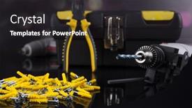  Presentation with construction tools - Amazing PPT theme having construction tools house renovation concept backdrop and a dark gray colored foreground