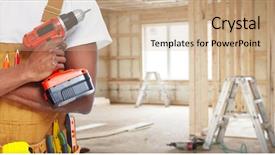  Presentation with set of construction tools tool - Amazing PPT theme having construction tools house renovation backdrop and a coral colored foreground