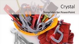  Presentation with construction tools - Slide set enhanced with construction tools in helmet isolated background and a  colored foreground