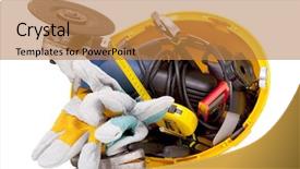  Presentation with construction tools - Slide deck with construction tools isolated on white background and a coral colored foreground