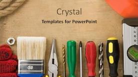  Presentation with wood-tools - Slides having construction-tools-on-wood-background and a coral colored foreground