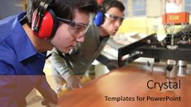  Presentation with apprentice retail - Slides enhanced with construction training - carpenter and apprentice working background and a coral colored foreground