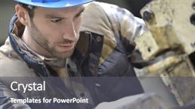  Presentation with industrial machine - Beautiful presentation featuring construction training - industrial worker working on machine backdrop and a dark gray colored foreground