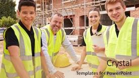  Presentation with co2 building - Theme enhanced with construction training - portrait of builder on building background and a yellow colored foreground