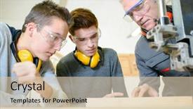  Presentation with apprenticeship - Slides featuring construction training - woodwork apprenticeship background and a  colored foreground