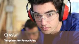  Presentation with covid19 and healthcare workers - Amazing PPT theme having construction training - workers in carpentry workshop backdrop and a coral colored foreground