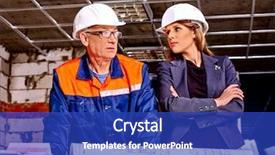  Presentation with old man - Slide set having construction training development - business woman and old man background and a  colored foreground