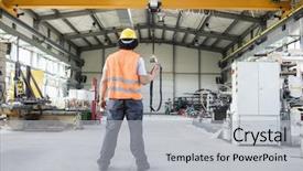  Presentation with healthy workplace full length side view - Theme having construction training development - full length rear view background and a light gray colored foreground