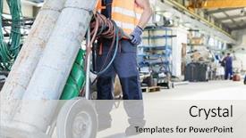  Presentation with worker - Beautiful slides featuring construction training development - low section of young manual backdrop and a light gray colored foreground