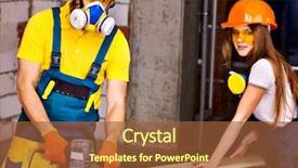  Presentation with builder - Cool new slide set with construction training development - man and woman in builder backdrop and a tawny brown colored foreground