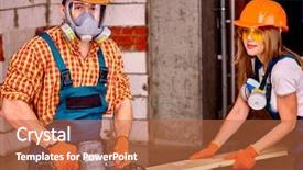  Presentation with development - Slide set having construction training development - man and woman in builder background and a coral colored foreground