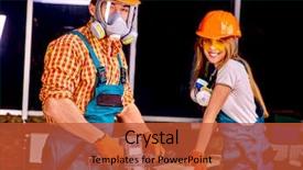  Presentation with builder - Cool new PPT theme with construction training development - man and woman in builder backdrop and a red colored foreground