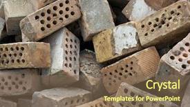  Presentation with bricks - Theme having construction waste - many dirty bricks background and a violet colored foreground