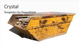  Presentation with paths - Presentation with construction waste - old yellow builders skip isolated background and a  colored foreground