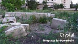  Presentation with pollution waste - PPT layouts having construction-waste-in-a-city background and a dark gray colored foreground