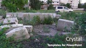  Presentation with pollution waste - Audience pleasing slide deck consisting of construction-waste-in-a-city backdrop and a tawny brown colored foreground