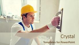  Presentation with building construction - Presentation theme enhanced with construction worker - business building profession and people background and a soft green colored foreground