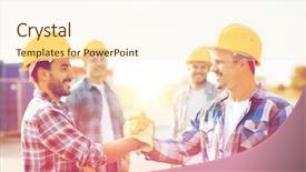  Presentation with building construction - Amazing PPT layouts having construction worker - business building teamwork gesture backdrop and a cream colored foreground