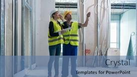  Presentation with done - Amazing presentation design having construction-worker-and-architect-discussing backdrop and a teal colored foreground